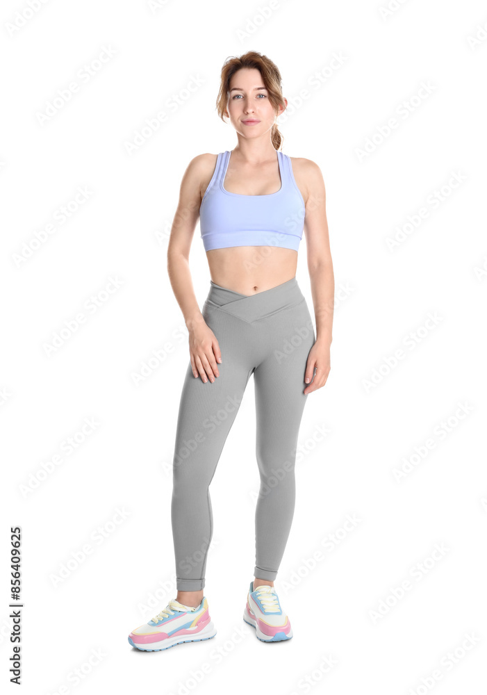 Woman with slim body posing on white background Woman with slim body posing on white background
