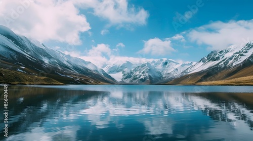 Scenic view of lake by mountains against sky © Ziyan Yang