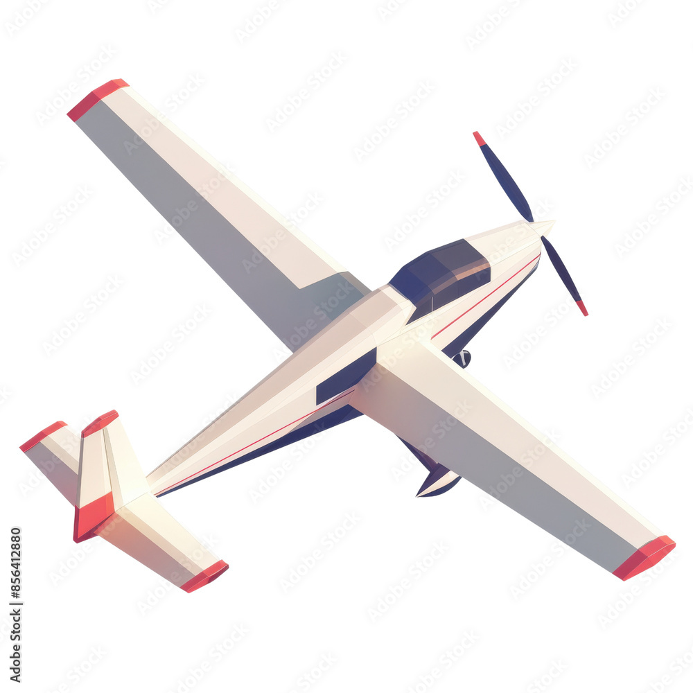 High-resolution image of a modern single-engine airplane in white with red accents and shadow, isolated on a transparent background. High-resolution image of a modern single-engine airplane in white with red accents and shadow, isolated on a transparent background.
