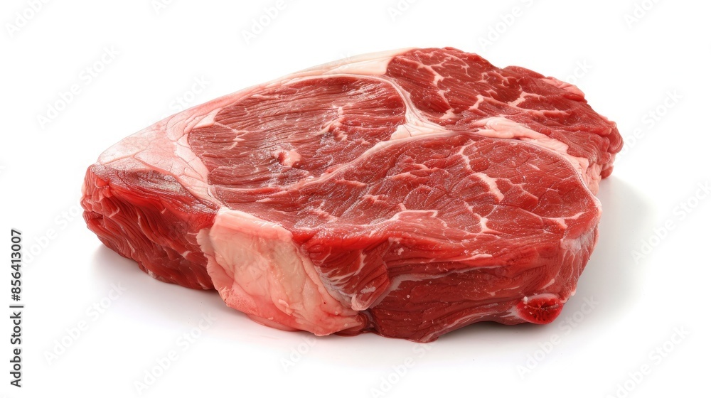 Fresh raw beef steak isolated on white background. Perfect for culinary uses, butcher shops, and food industry visuals. Fresh raw beef steak isolated on white background. Perfect for culinary uses, butcher shops, and food industry visuals.