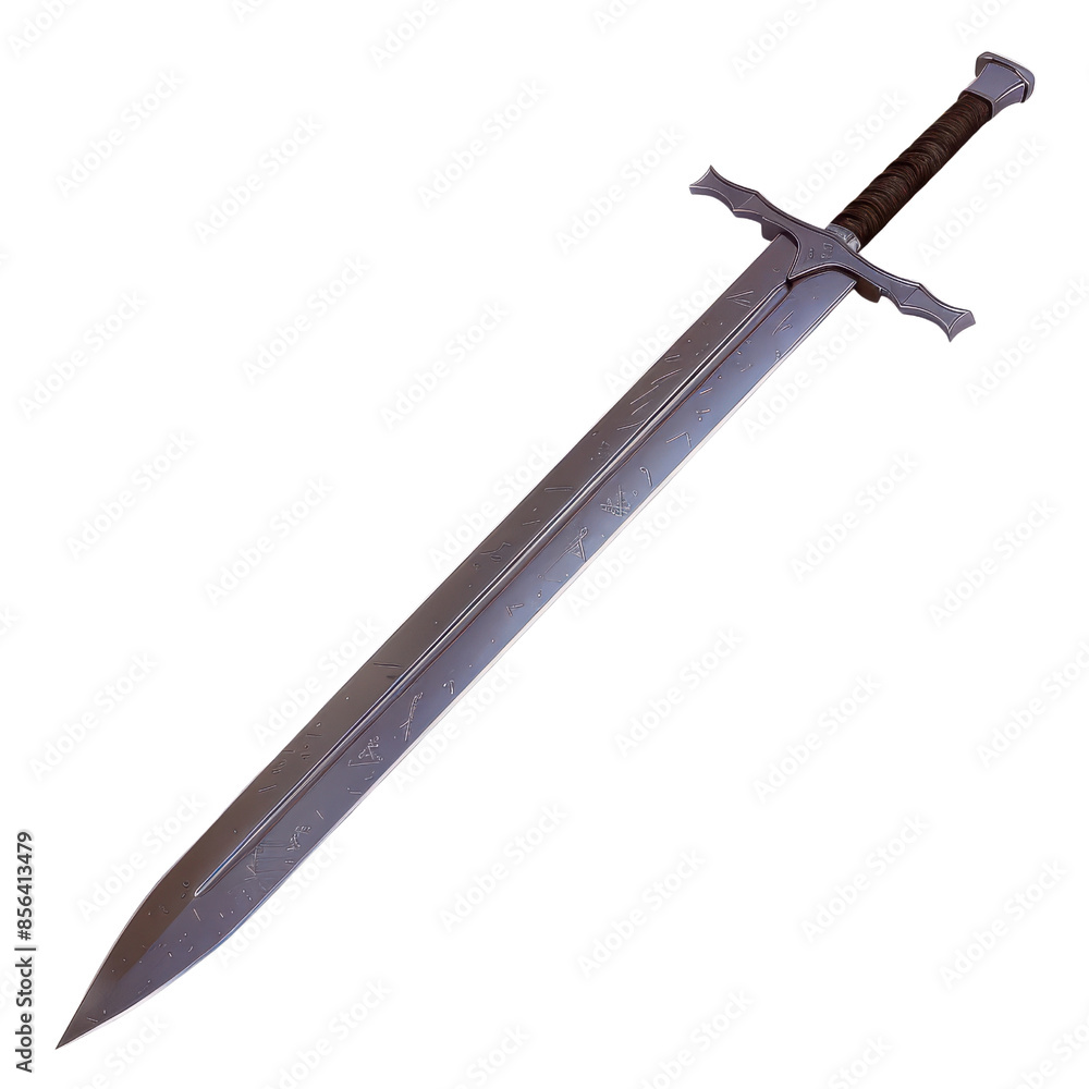 Medieval sword with a double-edged blade and a crossguard hilt, isolated on a white background, perfect for fantasy or historical themes. Medieval sword with a double-edged blade and a crossguard hilt, isolated on a white background, perfect for fantasy or historical themes.