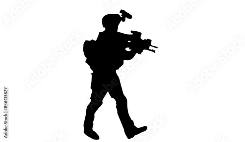 Vector Israeli soldier silhouette.  Commando of Israel special forces unit with rifle gun. Combat brigade in the IDF