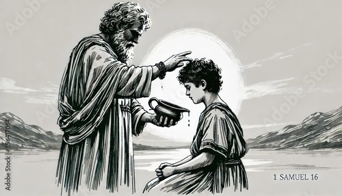 David is anointed king — 1 Samuel 16. Digital illustration.