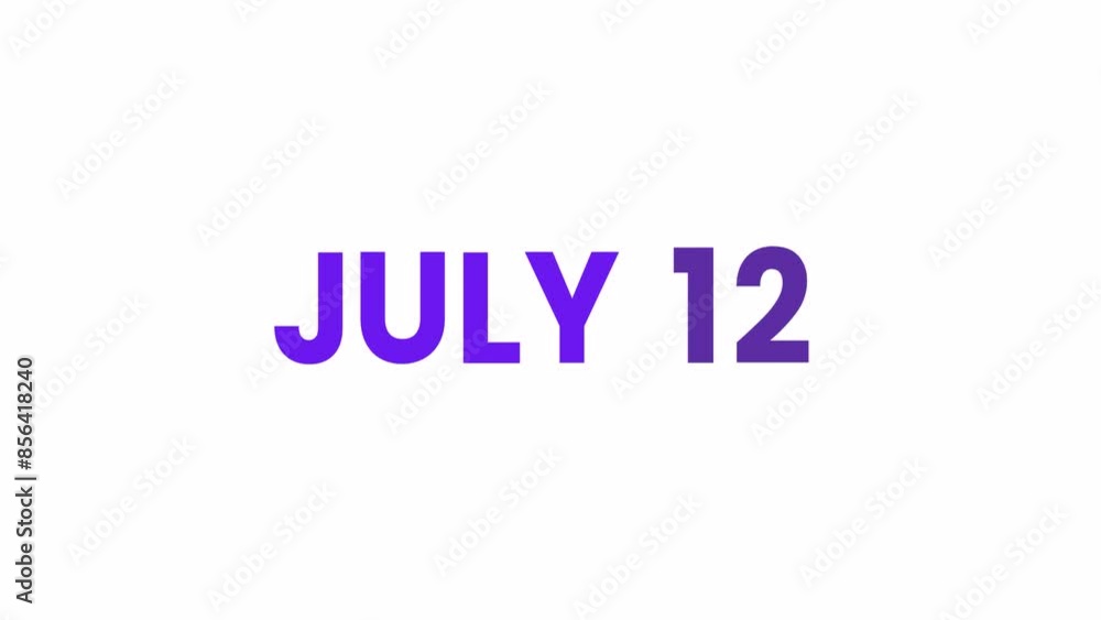 12th July calendar icon animation. Alpha matte with transparent background 4K resolution. 12th July calendar icon animation. Alpha matte with transparent background 4K resolution.