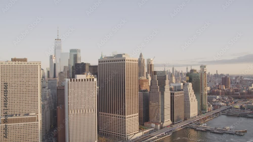 Drone shot of New York city buildings and skyscrapers Drone shot of New York city buildings and skyscrapers