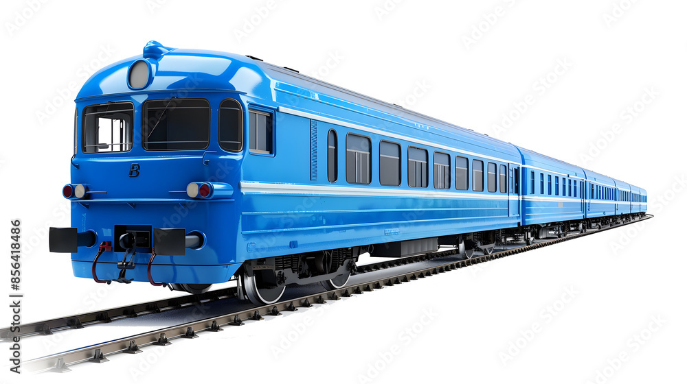 City electric blue train long train composition from wagons, isolated on white background City electric blue train long train composition from wagons, isolated on white background
