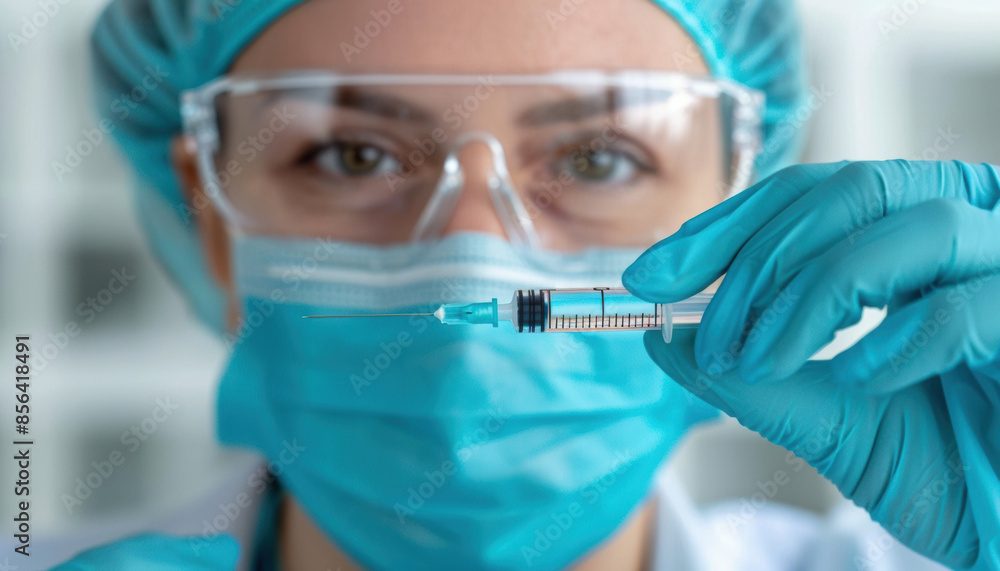 A woman in a lab coat holding a syringe A woman in a lab coat holding a syringe