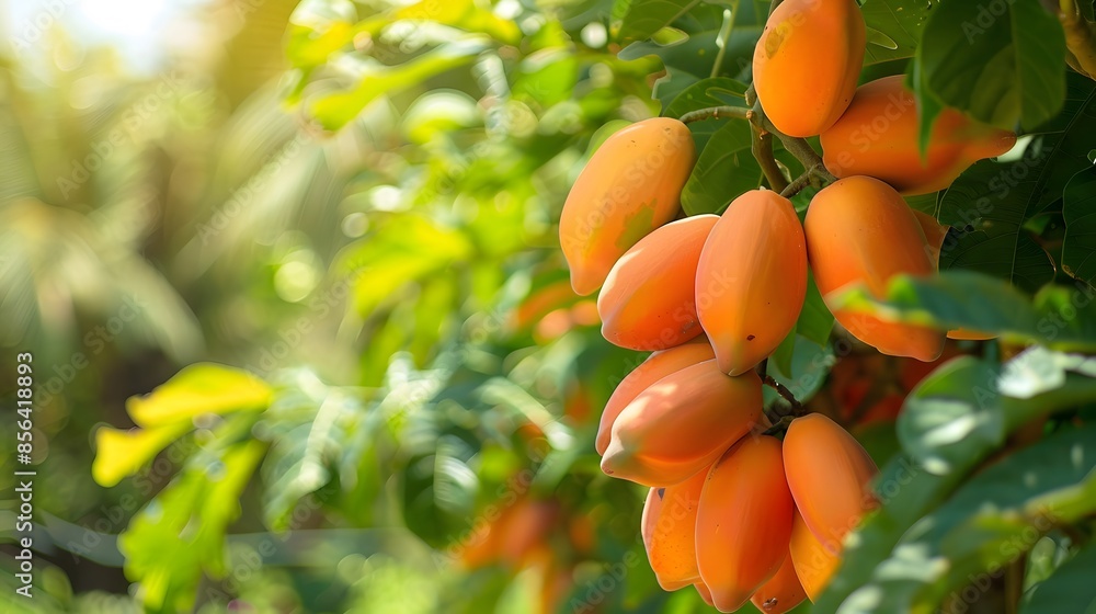 Papaya fruit on papaya tree. 