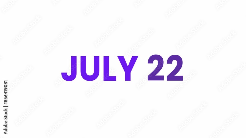 22nd July calendar icon animation. Alpha matte with transparent background 4K resolution. 22nd July calendar icon animation. Alpha matte with transparent background 4K resolution.