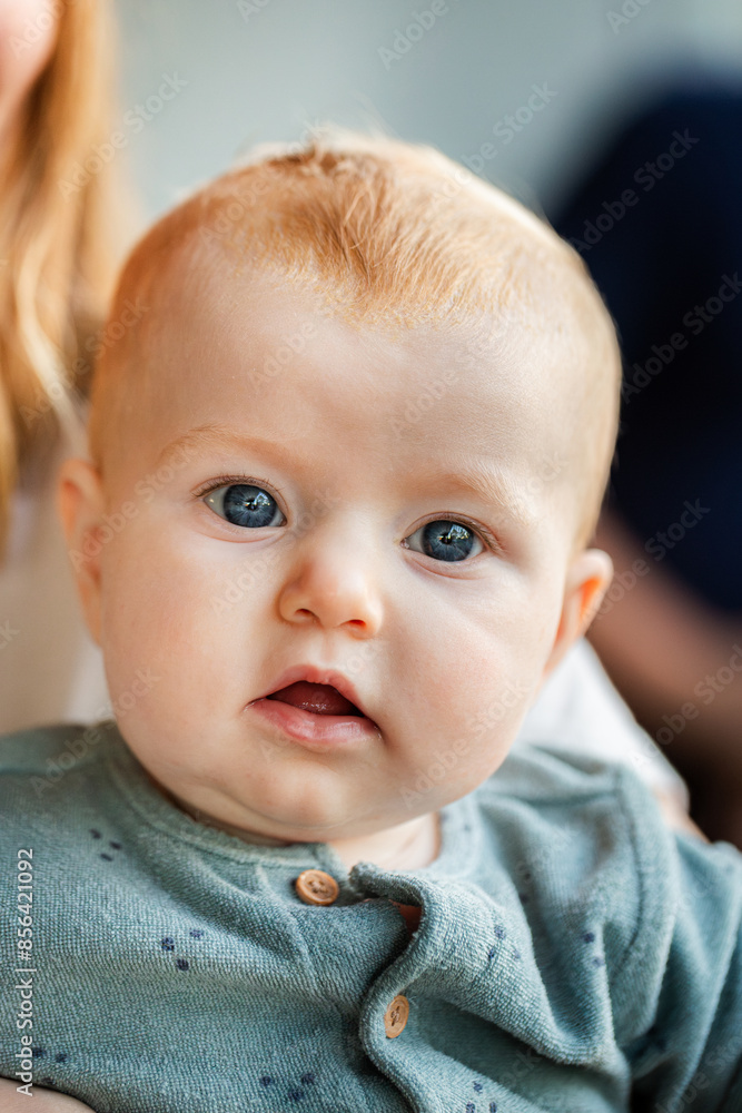 headshot portrait of five month old baby girl