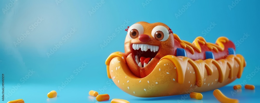 Cartoon hotdog enjoying a roller coaster ride, fun and dynamic, detailed Cartoon hotdog enjoying a roller coaster ride, fun and dynamic, detailed