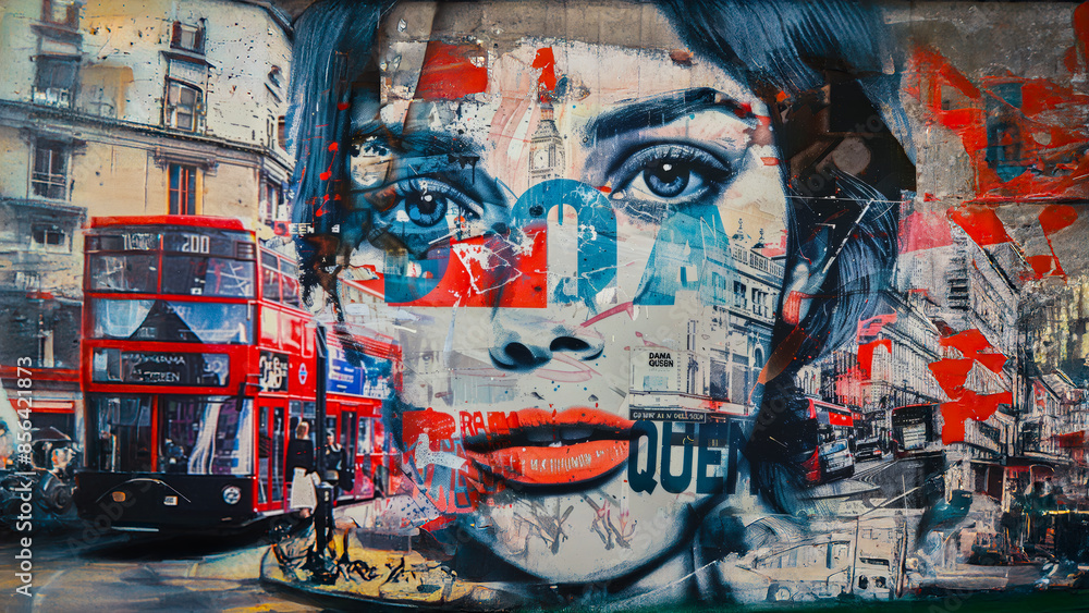 Obraz premium Portrait of a woman, DRAMA QUEEN, Graffiti on the streets of London Town, abstract art on a wall, 