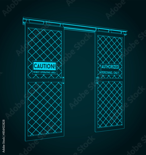 Industrial sliding door for robotic cell illustration