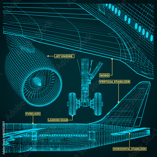 Fragments of blueprints of a civil aircraft