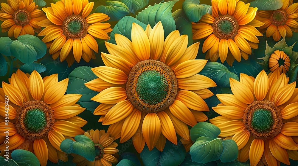 Grainy gradients in shades of yellow and green, featuring large, abstract sunflowers and exaggerated, whimsical nature scenes for a vibrant retro floral background. Illustration, Minimalism, Grainy gradients in shades of yellow and green, featuring large, abstract sunflowers and exaggerated, whimsical nature scenes for a vibrant retro floral background. Illustration, Minimalism,