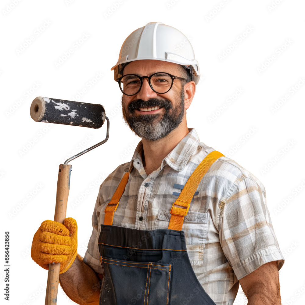 Skilled House Painter with Tools and Safety Equipment Skilled House Painter with Tools and Safety Equipment