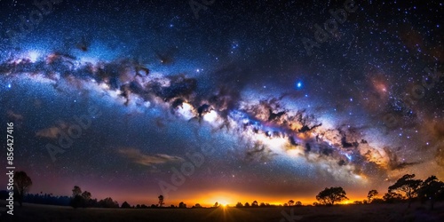Spectacular image of the Milky Way galaxy in a clear night sky, stars, space, astronomy, universe, galactic © artsakon