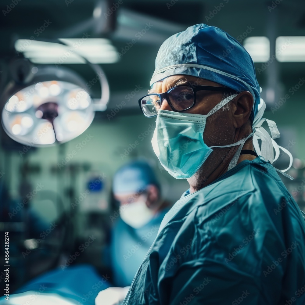 An anesthesiologist in surgical attire preparing for an operation in a high-tech hospital An anesthesiologist in surgical attire preparing for an operation in a high-tech hospital