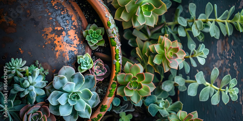 Plantas suculentas verdes brilhantes em um vaso de terracota