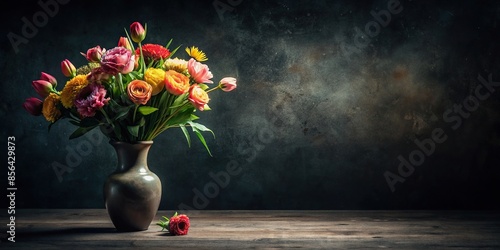 A beautiful vase of flowers against a dramatic black background, flowers, vase, black, background, elegant, decoration