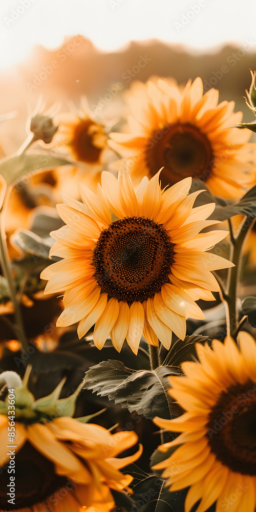 Obraz premium Campo de Girassóis ao Pôr do Sol