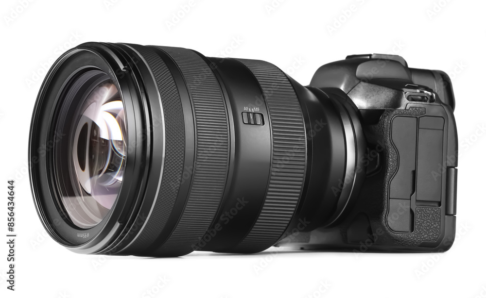 Modern camera isolated on white. Photographer's equipment Modern camera isolated on white. Photographer's equipment