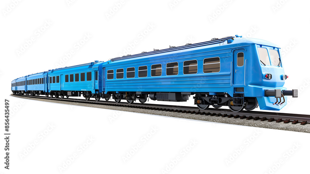 City electric blue train long train composition from wagons, isolated on white background City electric blue train long train composition from wagons, isolated on white background