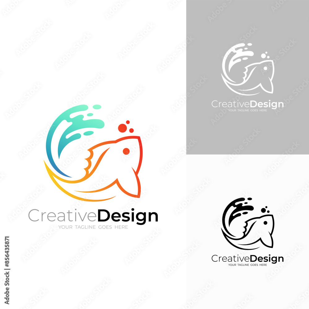 Obraz premium Salmon logo with line style, fish logo with circle