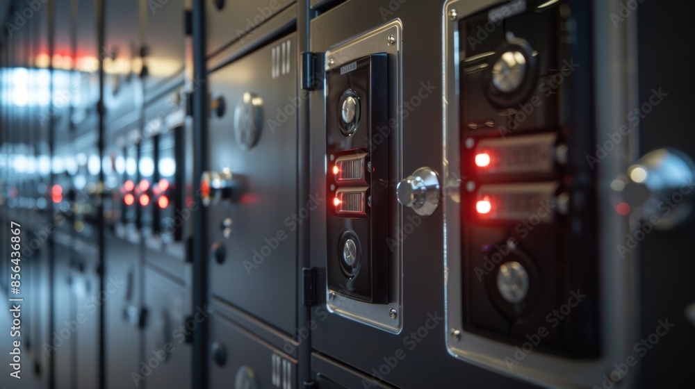 A closeup of the lockers keypad used to securely lock and unlock the compartments for charging devices. A closeup of the lockers keypad used to securely lock and unlock the compartments for charging devices.