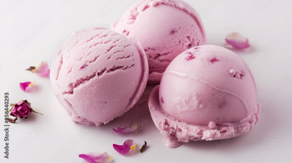 Sophisticated rose water ice cream, an image of sophisticated rose water ice cream, its subtle pink hue and creamy texture against a white background Sophisticated rose water ice cream, an image of sophisticated rose water ice cream, its subtle pink hue and creamy texture against a white background