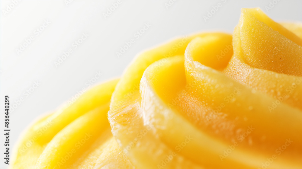 Exotic passionfruit and mango sorbet, an image of exotic passionfruit and mango sorbet, its vibrant orange and yellow swirls against a white background Exotic passionfruit and mango sorbet, an image of exotic passionfruit and mango sorbet, its vibrant orange and yellow swirls against a white background