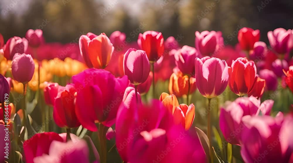 Tulip Paradise: A Field of Blooming Tulip Flowers in Spring