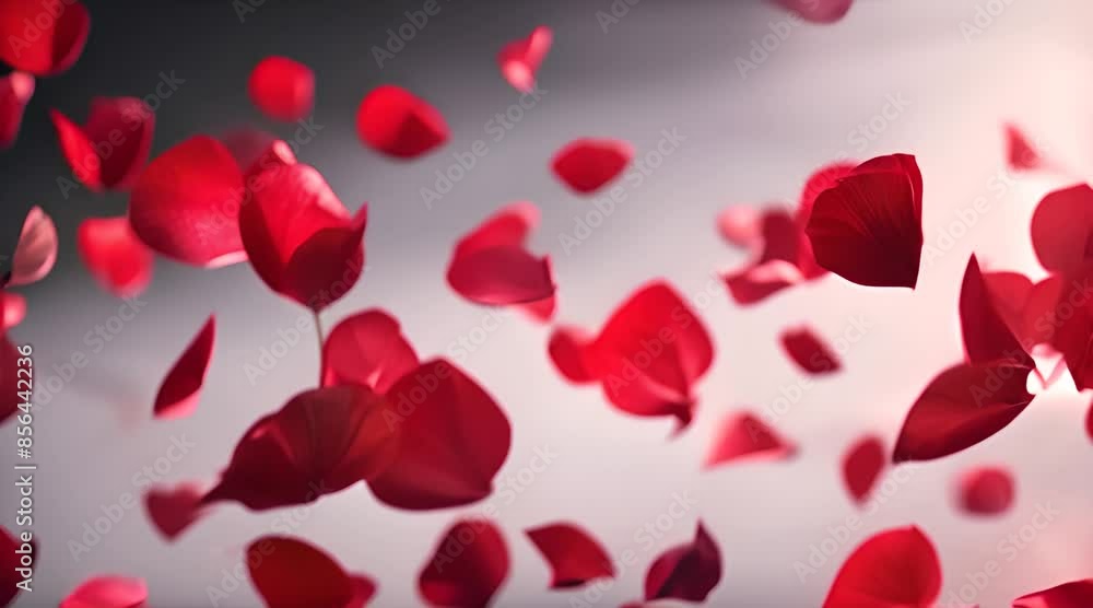 Romantic Elegance: Red Rose Petals Flying on a Black Background Romantic Elegance: Red Rose Petals Flying on a Black Background