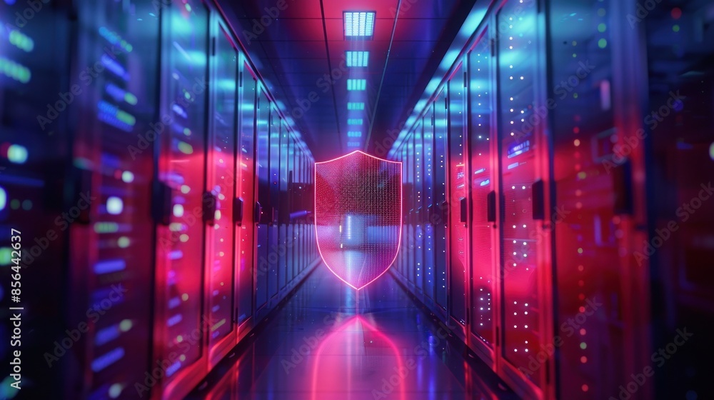 Security concept that Protects Servers from Cyber Threats in Data Centers. AI generated image Security concept that Protects Servers from Cyber Threats in Data Centers. AI generated image