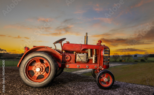 Little Red Tractor Moriing Sky photo