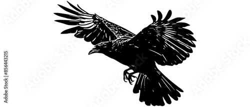 Illustration of a scary raven flying for halloween day of silhouette vector 