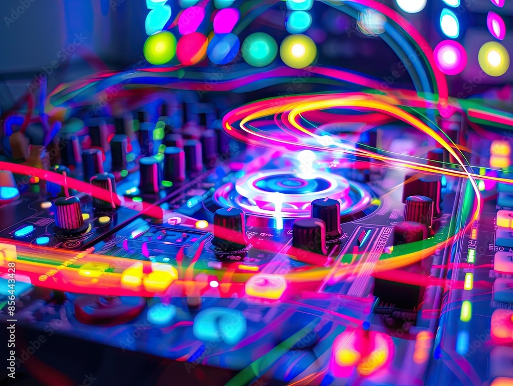 DJ Mixer with Colorful Light Streaks DJ Mixer with Colorful Light Streaks