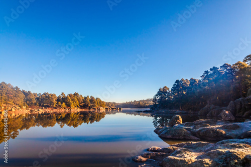 Arareco lake in the magical town of creel Chihuahua at dawn photo