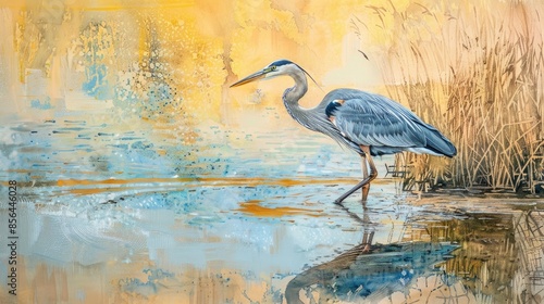 Blue Heron hunting in the shallows photo