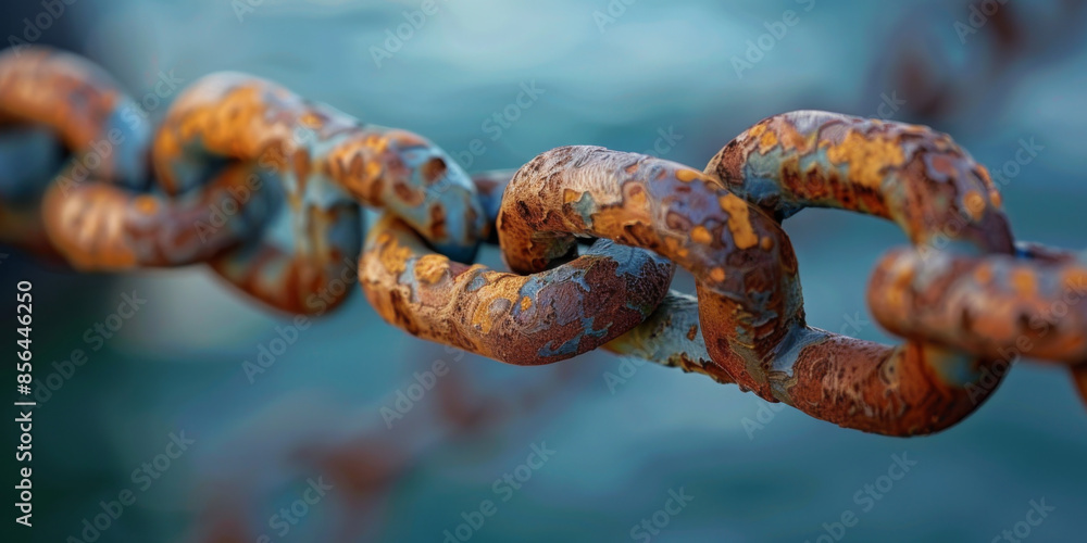 Detailed close-up of rusty metal chain links, showing the texture and decay of the aged metal against a blurred background. Detailed close-up of rusty metal chain links, showing the texture and decay of the aged metal against a blurred background.