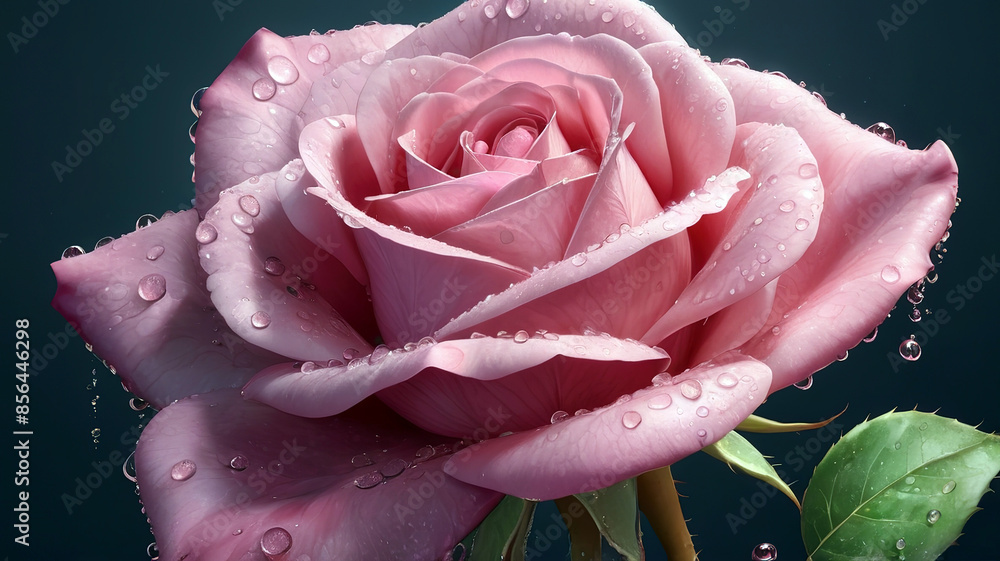 Beautiful pink roses with water drops on petals, generative Ai