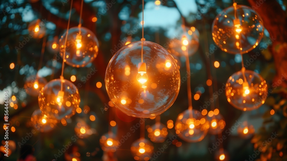 custom made wallpaper toronto digitalA string of incandescent lights hangs from a tree branch, creating a warm and inviting ambiance in a backyard setting.