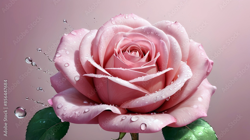 Beautiful pink roses with water drops on petals, generative Ai