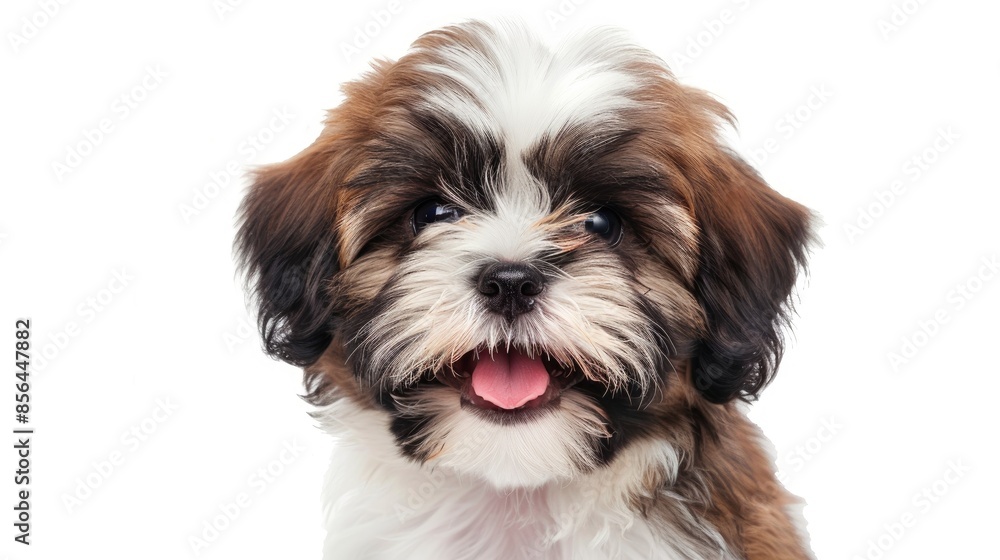 Shih Tzu puppy with tongue out on white background for pet ad Shih Tzu puppy with tongue out on white background for pet ad