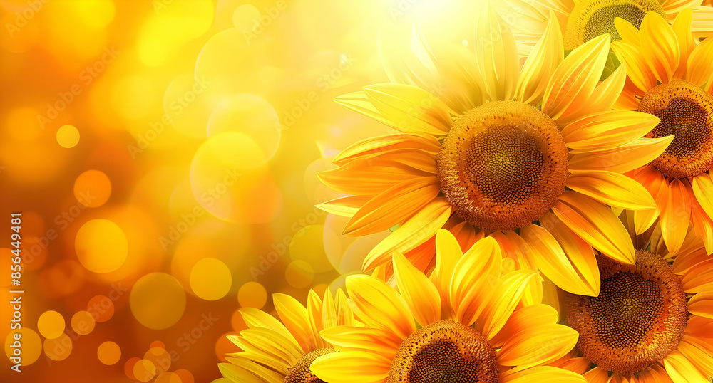 Fototapeta premium A vibrant bouquet of sunflowers basking in warm, golden sunlight.