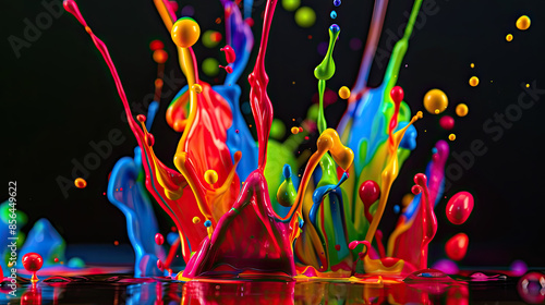 Obraz na płótnie Vibrant paint splash with dynamic shapes, mid-air on abstract background, bright lighting. w salonie
