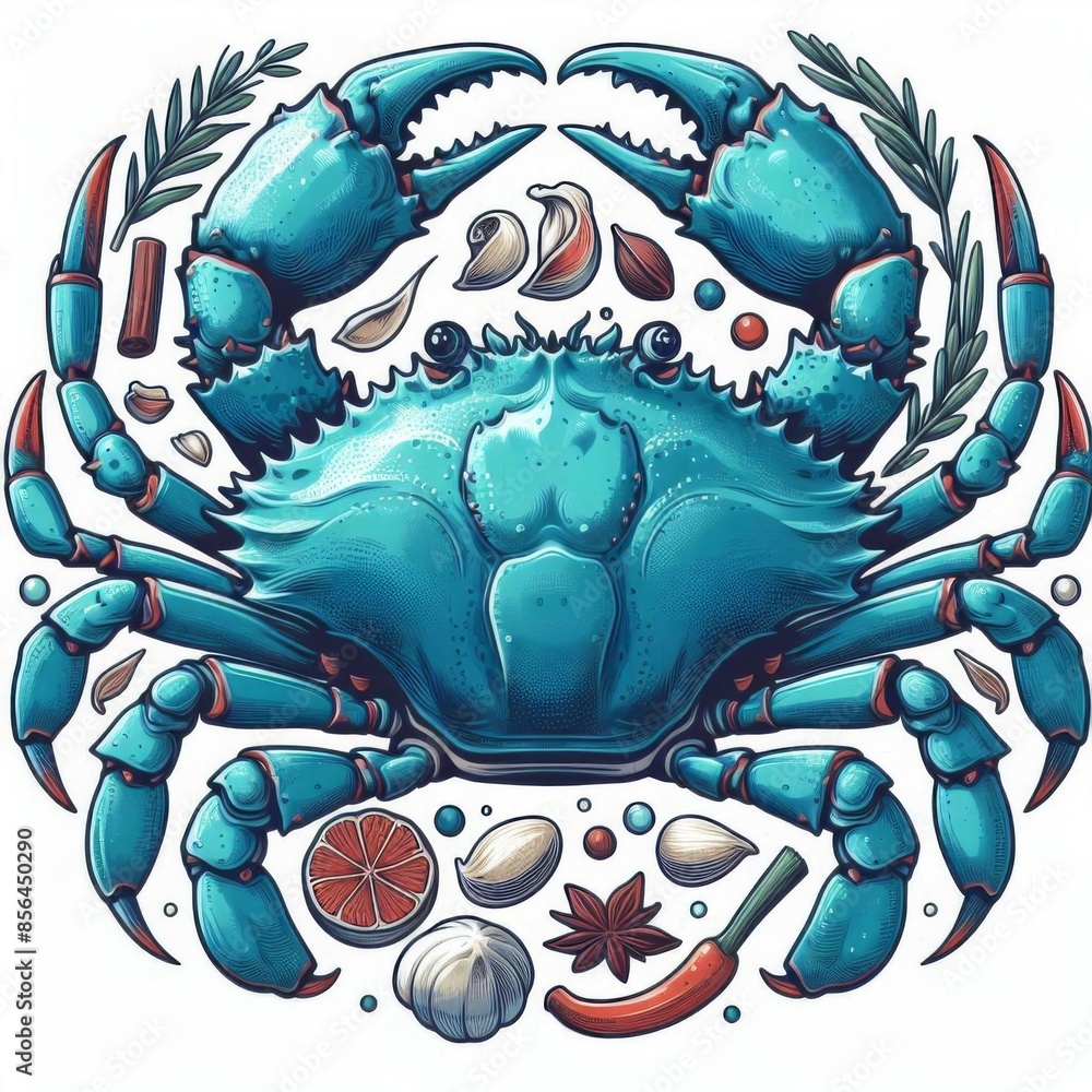 an illustration of a raw blue crab isolated on a white background, designed for decoration and design purposes an illustration of a raw blue crab isolated on a white background, designed for decoration and design purposes