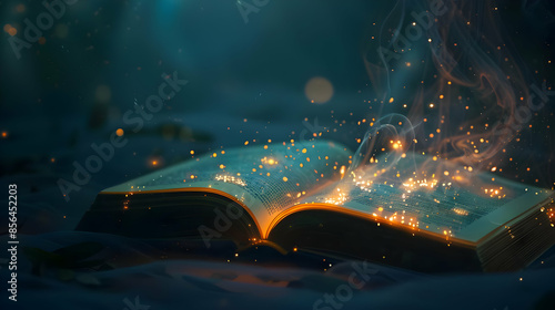A magical book with glowing pages