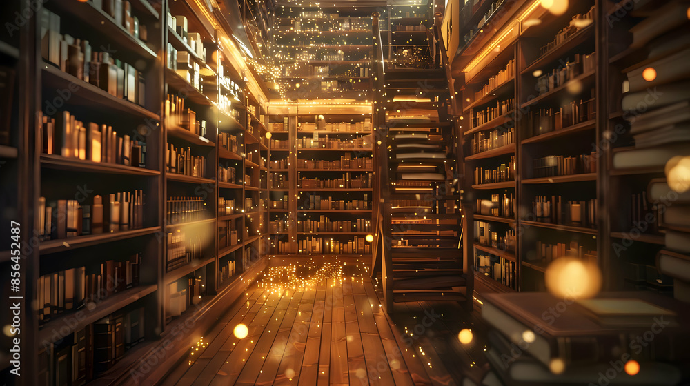 A wizard s library filled with light and books A wizard s library filled with light and books