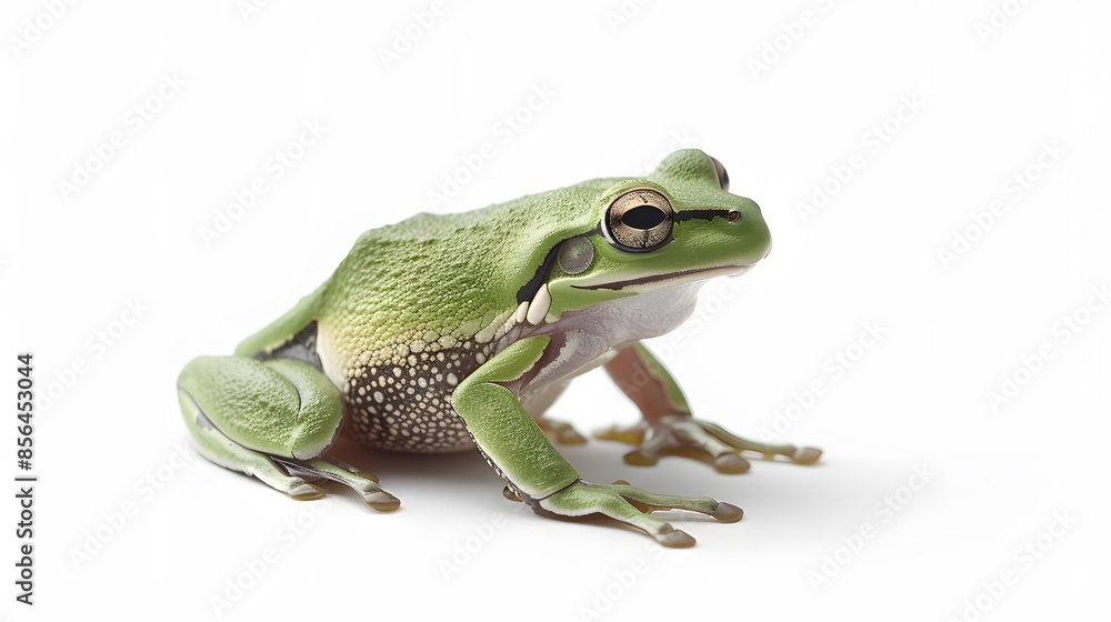 Fototapeta premium European green tree frog sitting isolated on white. 